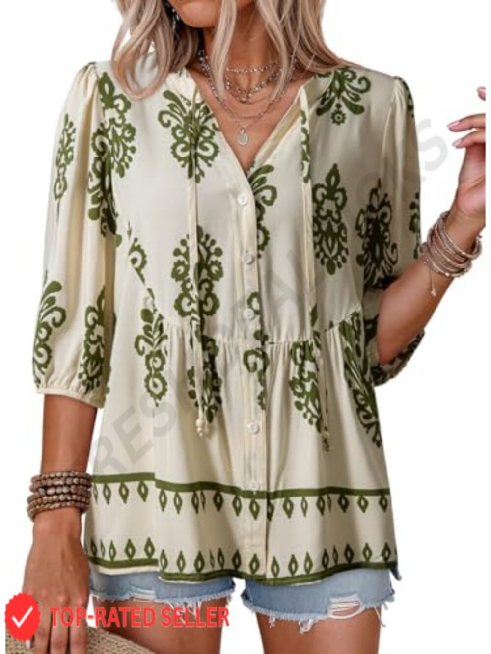 Dokotoo Womens Boho Button Down V Neck Peplum Babydoll Blouse Floral Top